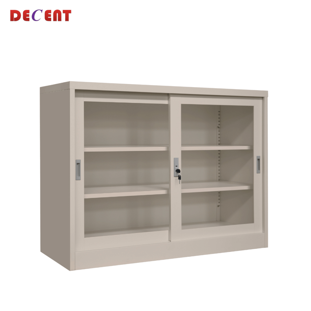 ตู้เอกสารเหล็กบานเลื่อน DECENTรุ่น FC-G2-3 สีครีม กระจกเตี้ย 91.7 ซม.